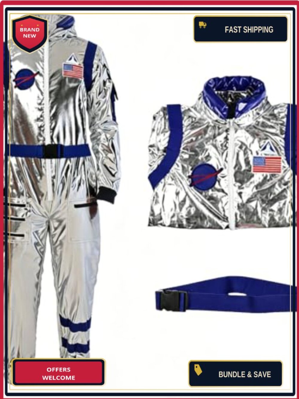 Unisex Astronaut Cosplay Jumpsuit with Belt Halloween Party Costume
